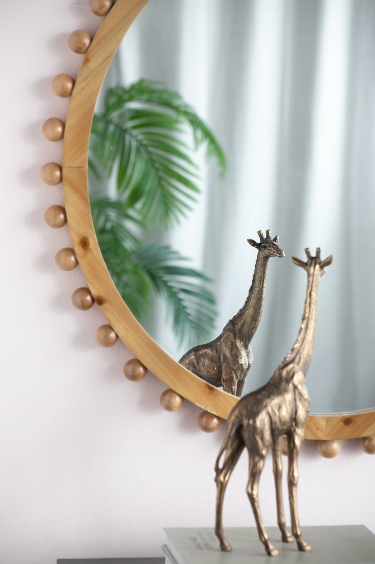 Wood Round Mirror w/ Beaded Frame