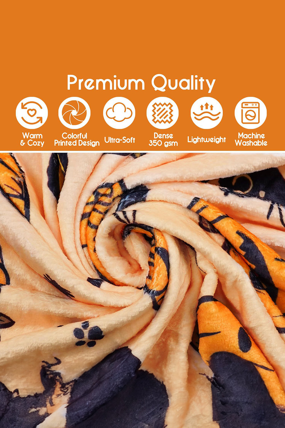 Russet Orange Halloween Pumpkin Print Fleece Blanket