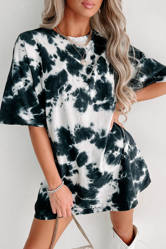 Camiseta estilo boyfriend extragrande con bloques de color y efecto tie-dye negra