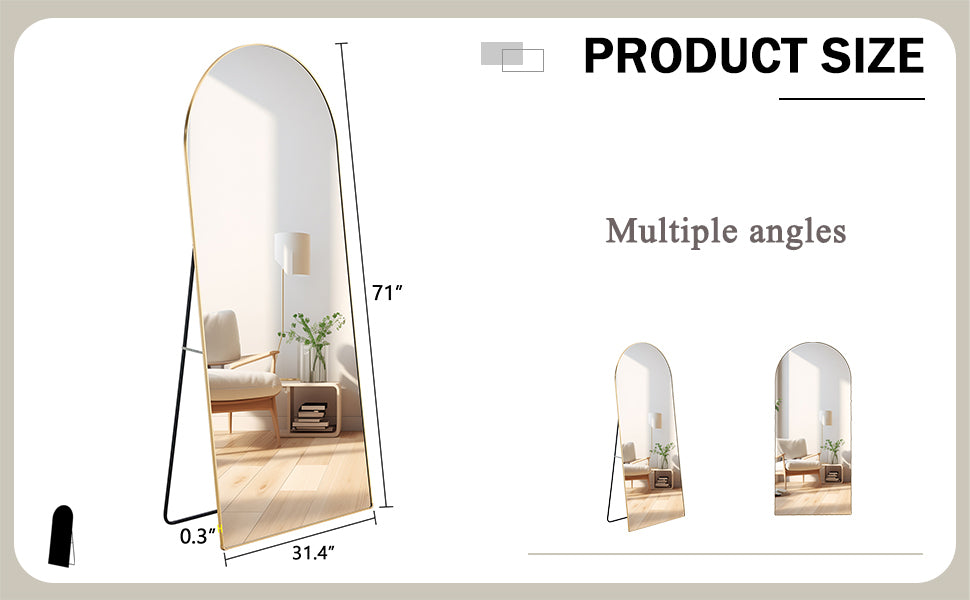 Metal Framed Arched Floor Standing Full-Length Mirror