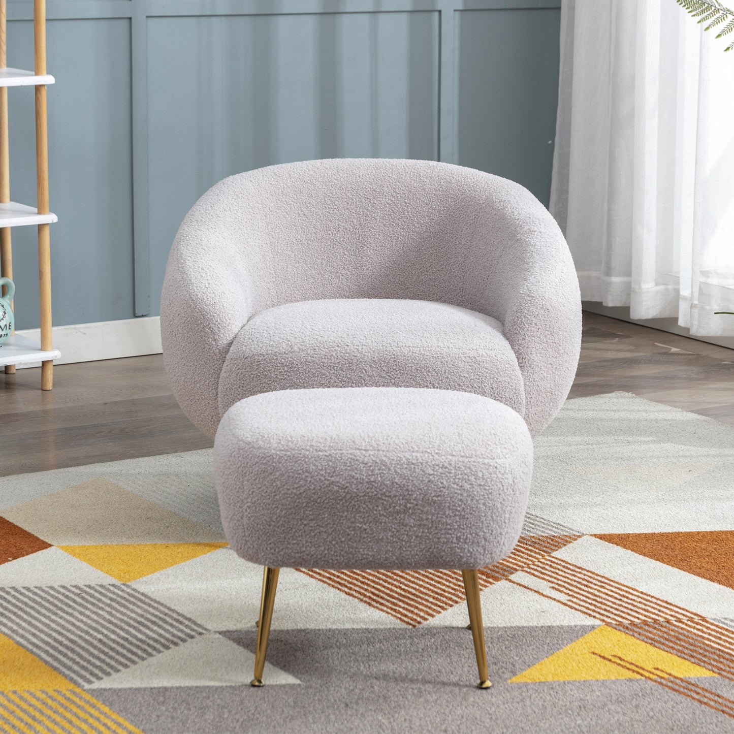 Grey Modern Comfy Leisure Accent Chair w/ Ottoman