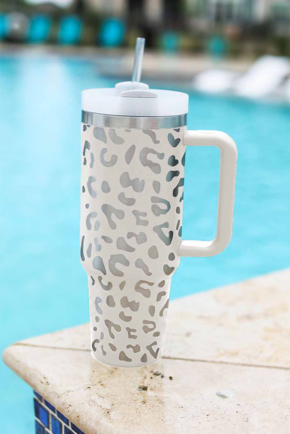 Pink 40oz Stainless Steel Portable Leopard Tumbler Mug With Handle