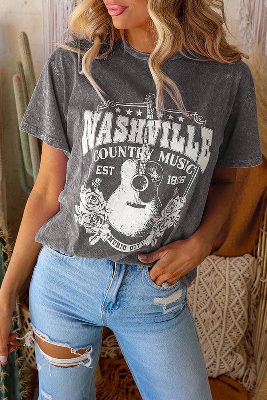 Camiseta gris vintage lavada de Nashville Rock Band