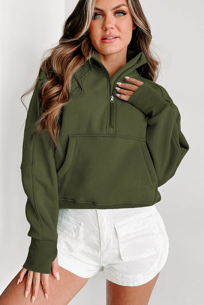 Zip Up Thumbhole Sleeve Sweatshirt