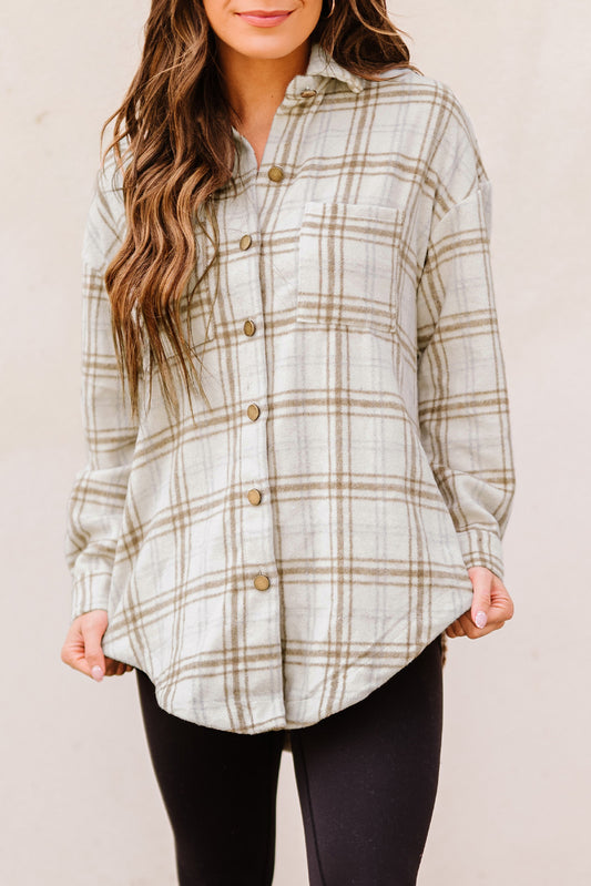 Plaid Buttoned Shirt Shacket with Slit