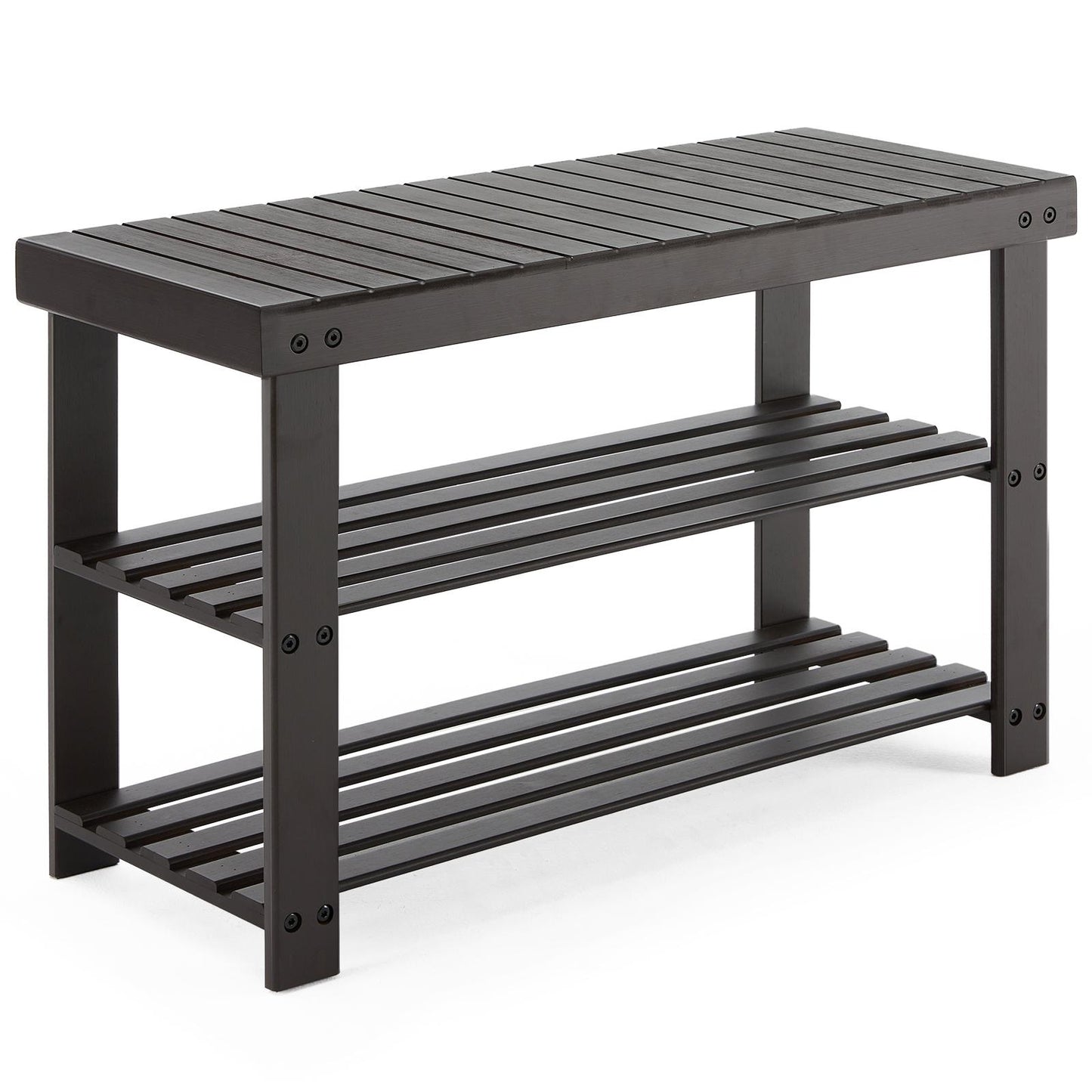 Brown 3-Tier Bamboo Shoe Rack Bench