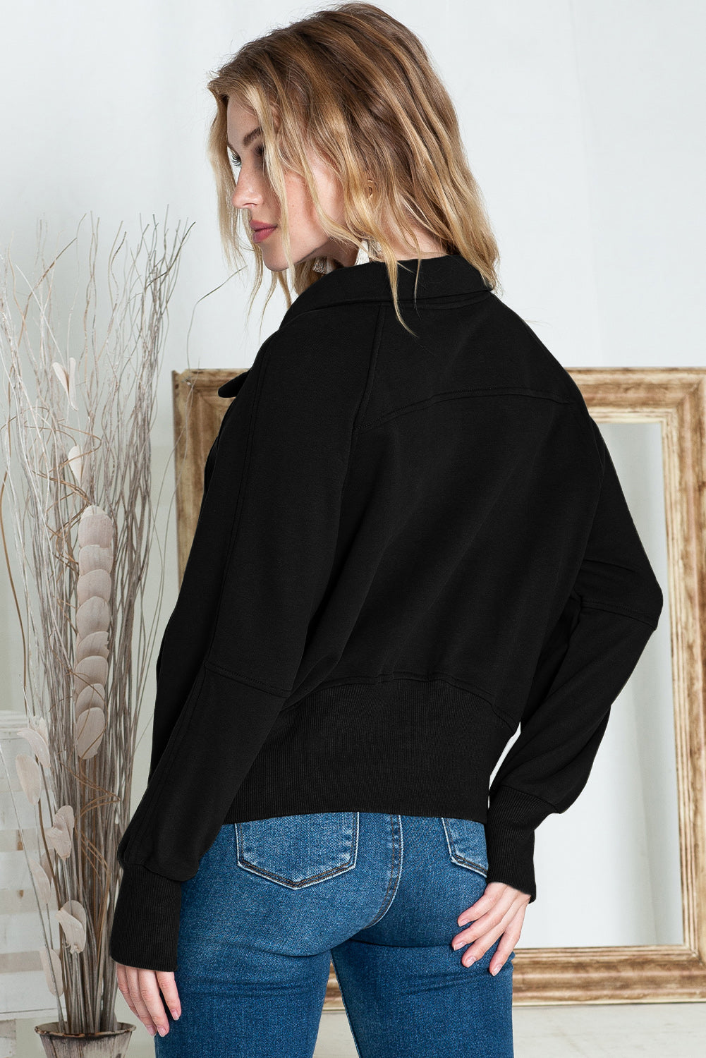 Zip Up Thumbhole Sleeve Sweatshirt