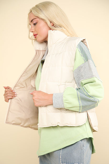 Ivory Zip Up Puffer Padded Vest