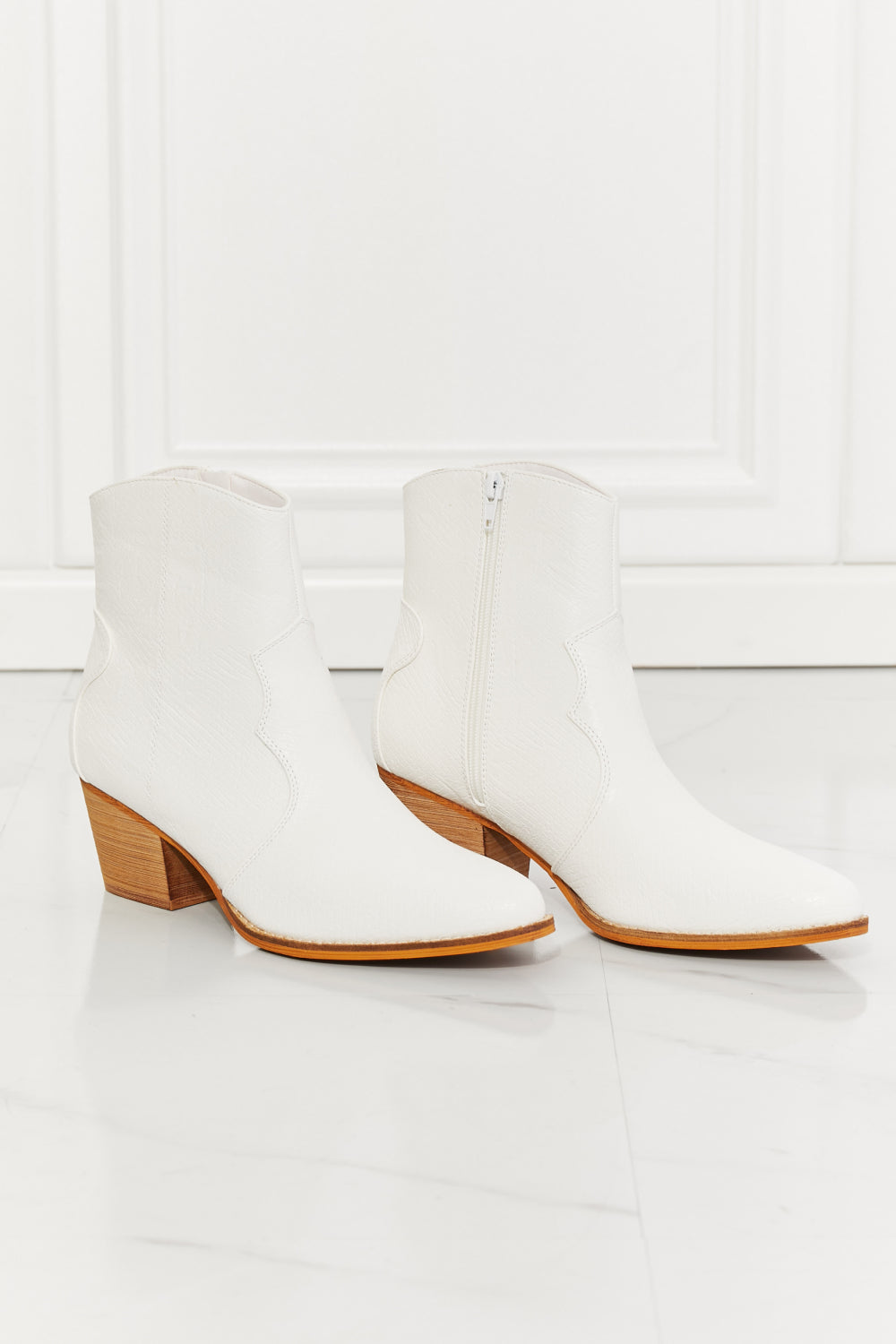 White Faux Leather Western Ankle Boots