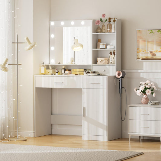 2 Drawer White Vanity Table w/ Lights