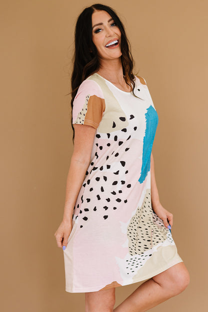 Vestido camisero informal con estampado de manchas y teñido anudado