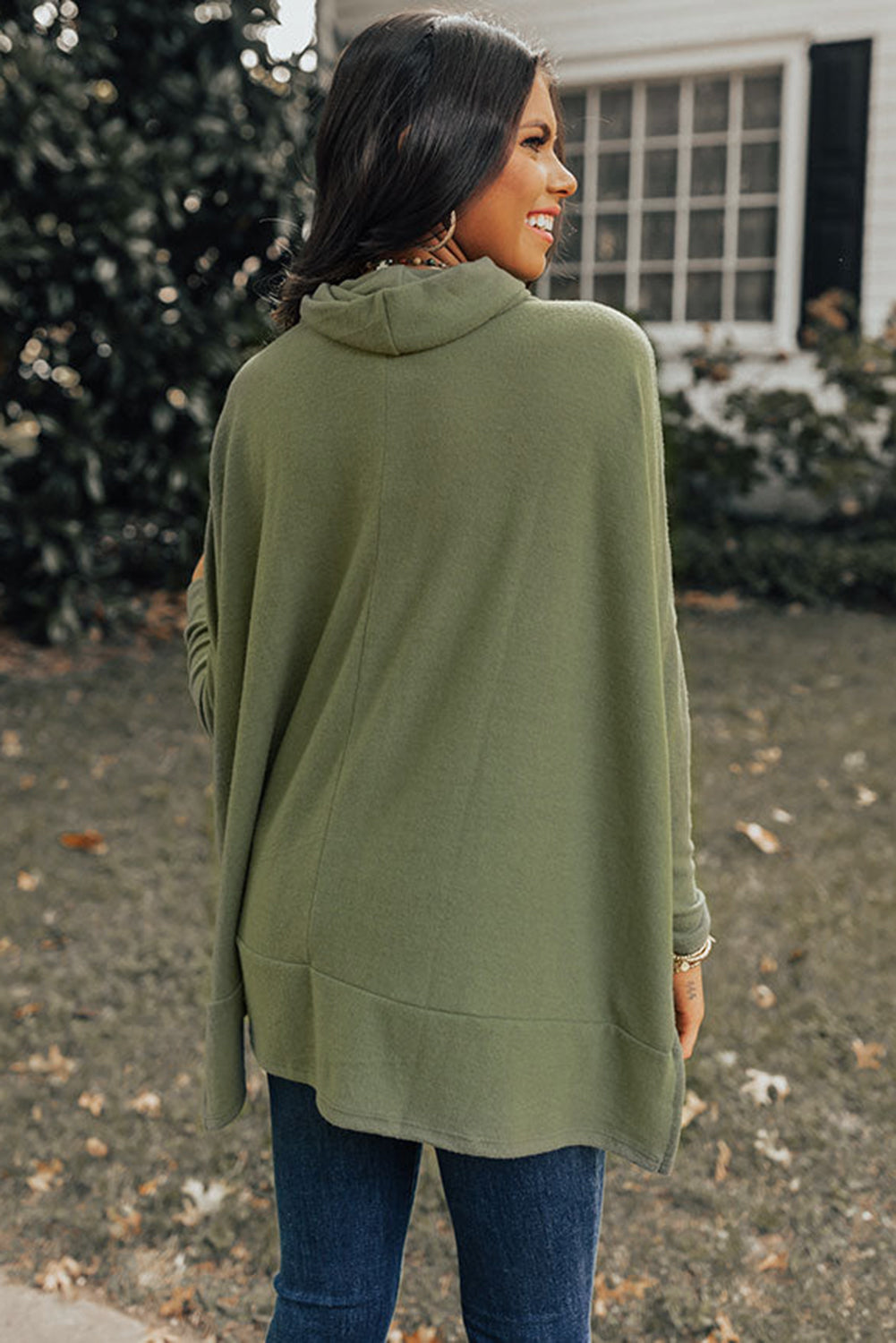 Cowl Neck Loose Fit Tunic Long Sleeve Top