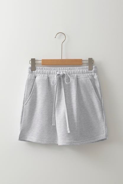 Light Grey French Terry Drawstring Mini Skort with Pockets