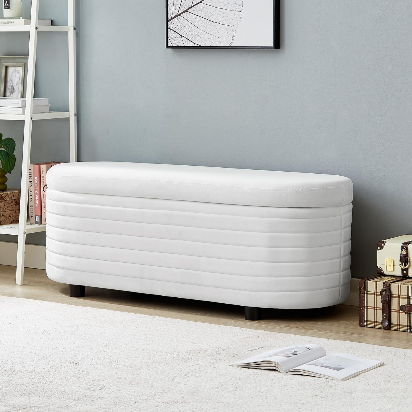 White Velvet Multi-Functional Storage Bench