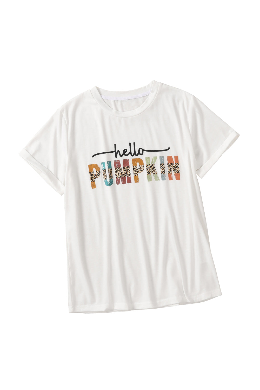 White Hello Pumpkin Halloween Crewneck Graphic T Shirt