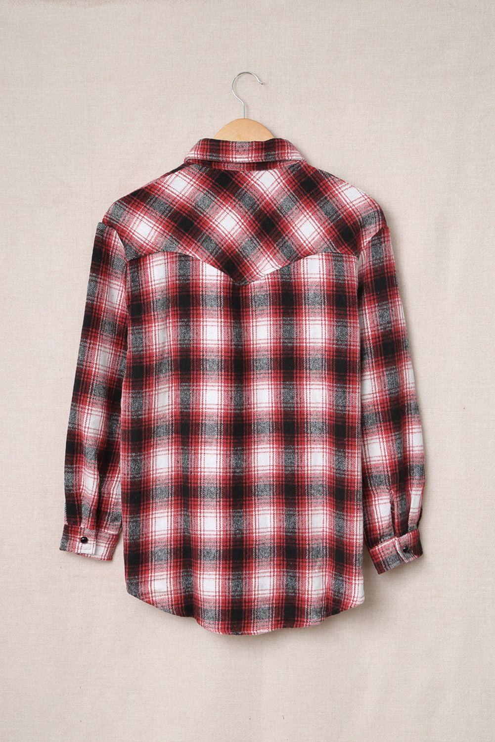 Button Up Collared Flannel Shirt Shacket with Flap Pockets