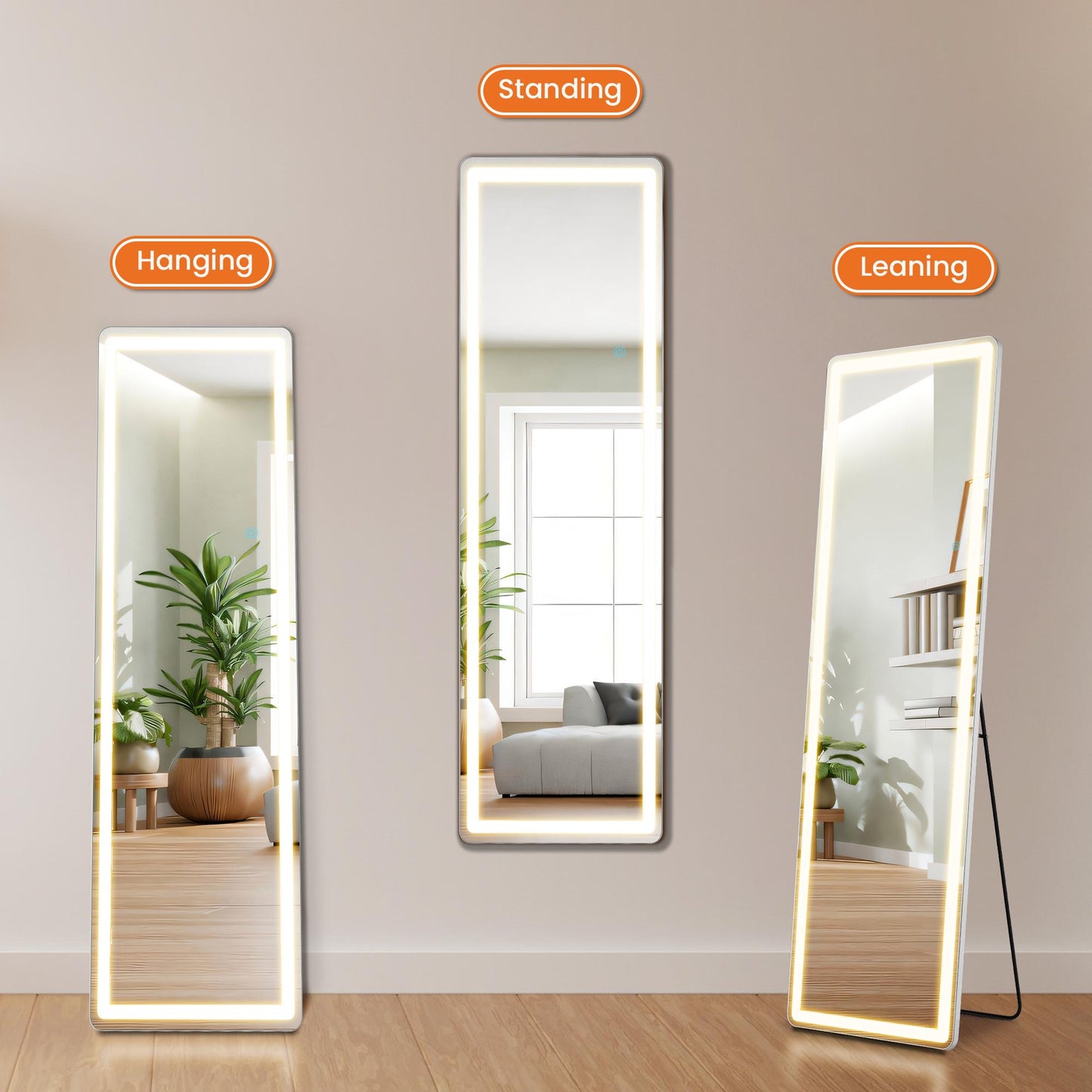 64"x21" Rectangular Full Length Mirror w/ LED Lights