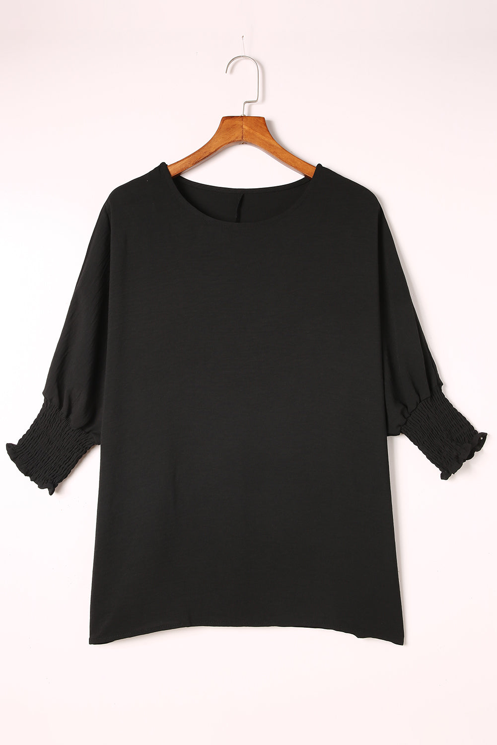 Blusa informal lisa con mangas de murciélago y puños fruncidos albaricoque