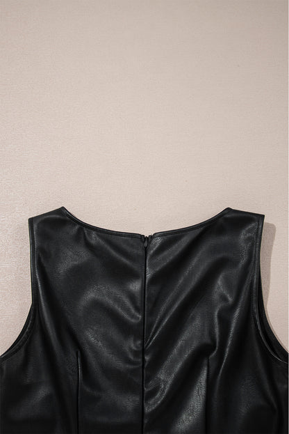 Black Vegan Leather Sleeveless Mini Dress