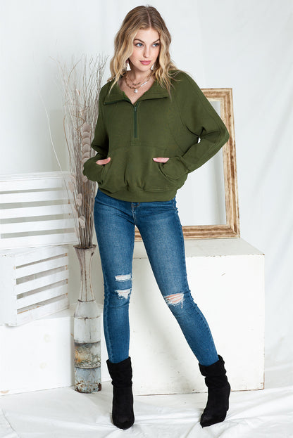 Zip Up Thumbhole Sleeve Sweatshirt