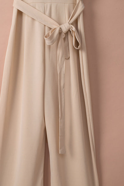 Apricot Boat Neck Knot Wide Leg Jumpsuit