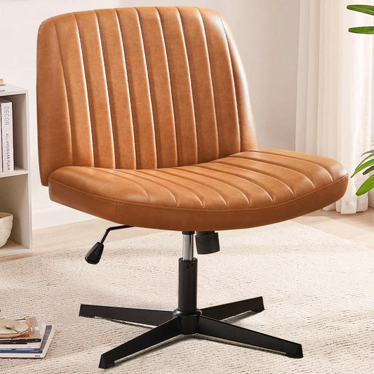 Brown Leather Wide Armless Swivel Home Office Chair