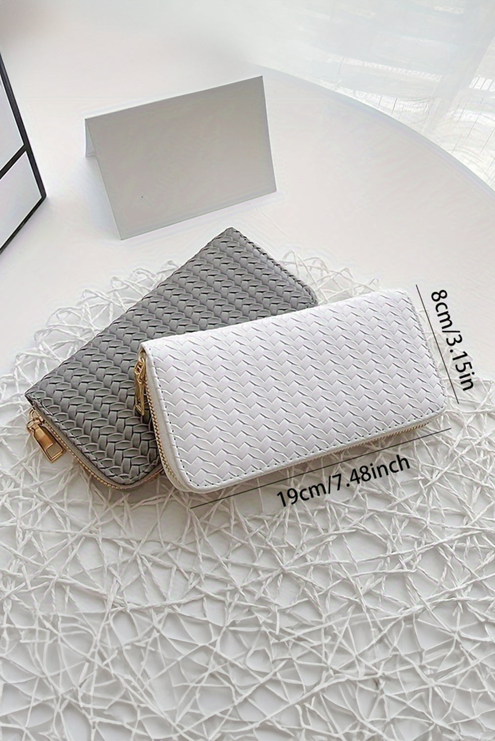 Medium Grey Woven Textured Zip Around Long Wallet