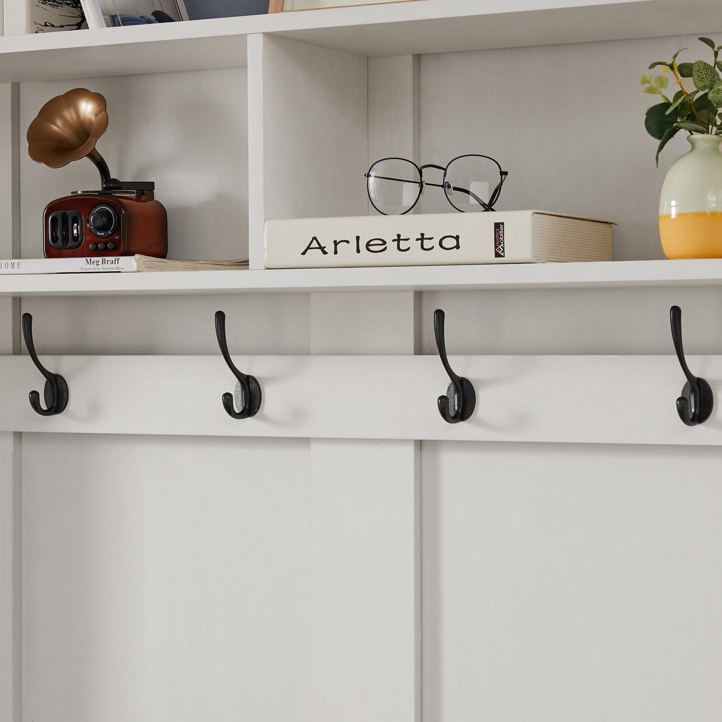 White Coat Rack w/ Shoe Cabinet Storage