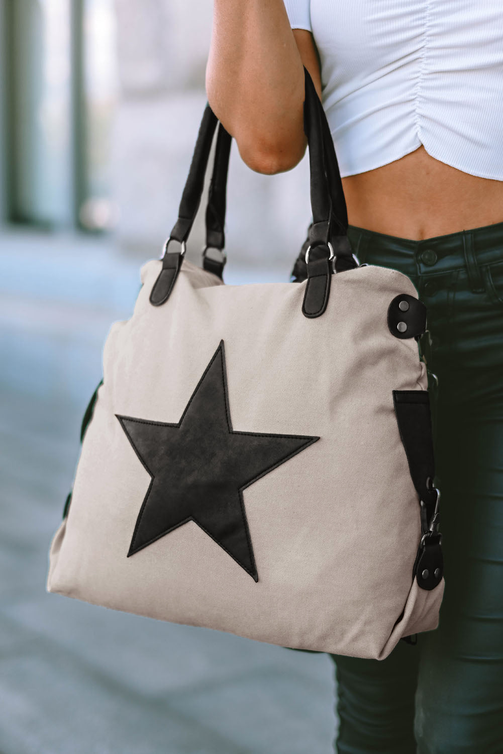 Bolsa tote de lona con estrella de cinco puntas casual beige