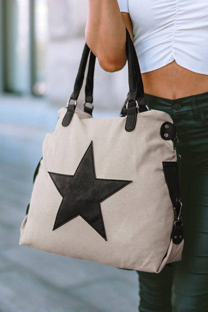 Beige Star Canvas Tote Bag