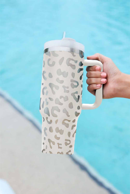 Pink 40oz Stainless Steel Portable Leopard Tumbler Mug With Handle