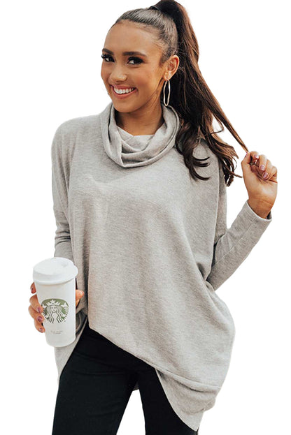 Cowl Neck Loose Fit Tunic Long Sleeve Top