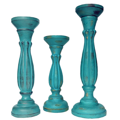 Turquoise Blue Wooden Candle Holder