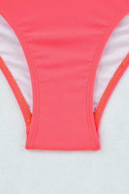 Pink Scalloped Criss Cross High Waist Bikini