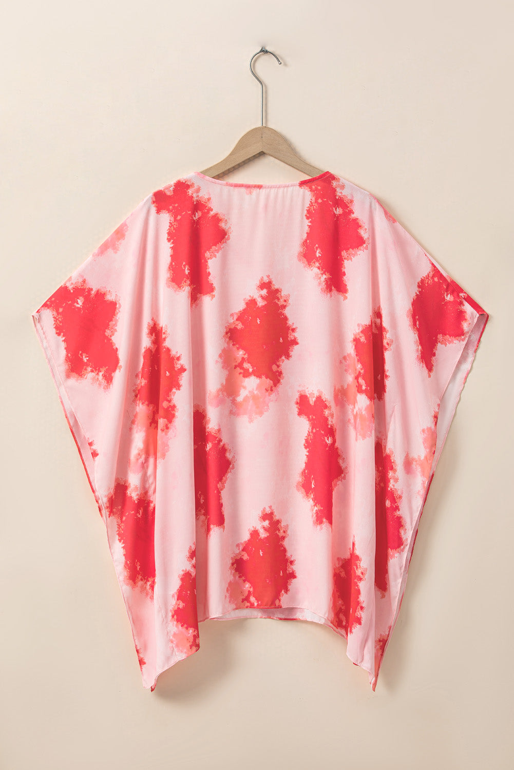 Top tipo túnica de manga 3/4 con estampado tie-dye de talla grande rojo