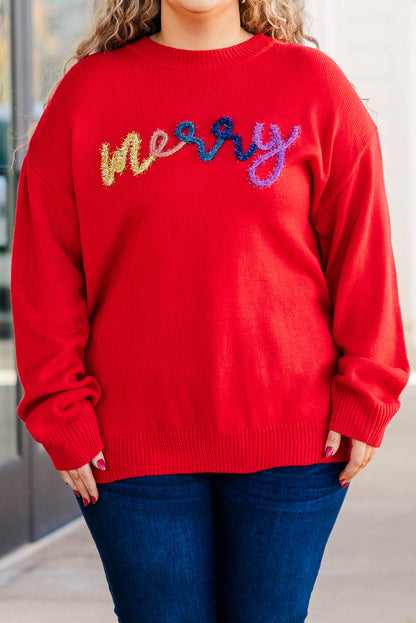 Fiery Red Tinsel merry Pattern Christmas Plus Size Sweater