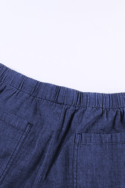 Pantalones cortos de mezclilla con bolsillos deshilachados casuales azul oscuro