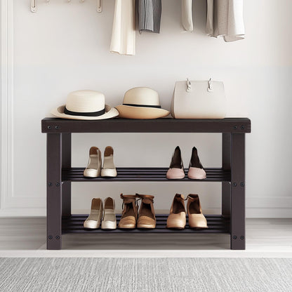 Brown 3-Tier Bamboo Shoe Rack Bench