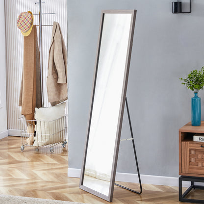 Gray Solid Wood Frame Full-Length Mirror