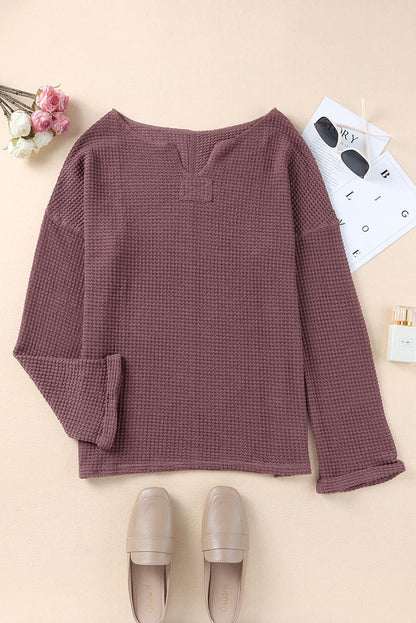 Waffle Drop Shoulder Long Sleeve Top