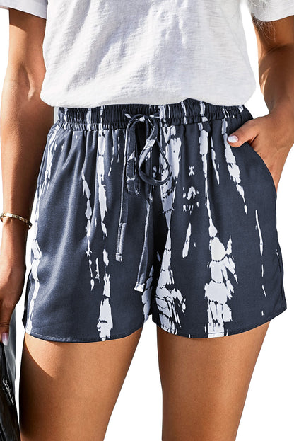 Gray Casual Tie Dye Drawstring Shorts