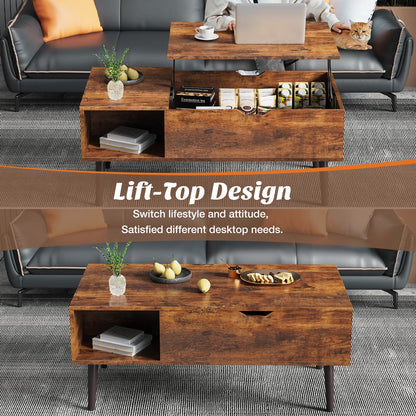 Brown Lift Top Coffee Table w/ Hidden Storage Compartment