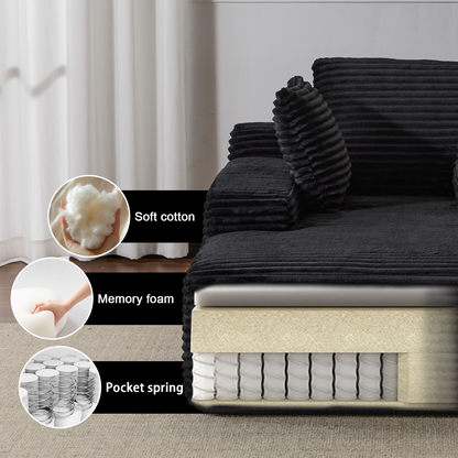 Black Corduroy Plush Oversized Chaise Lounge Chair