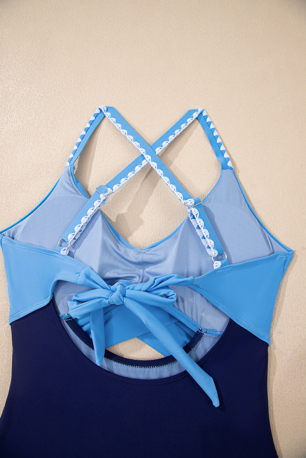 Beau Blue Ric Rac Trim Contrasted Patchwork Cutout One Piece Swimsuit