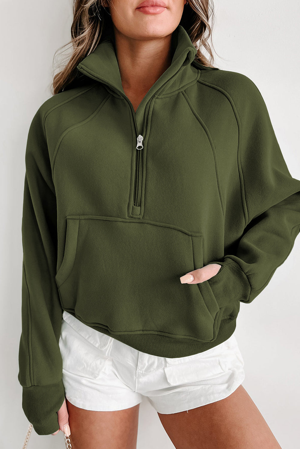 Zip Up Thumbhole Sleeve Sweatshirt