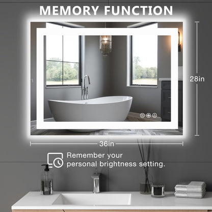 28"x36" Anti-fog LED Bathroom Mirror w/ Dual Light Source & Three Lighting Modes