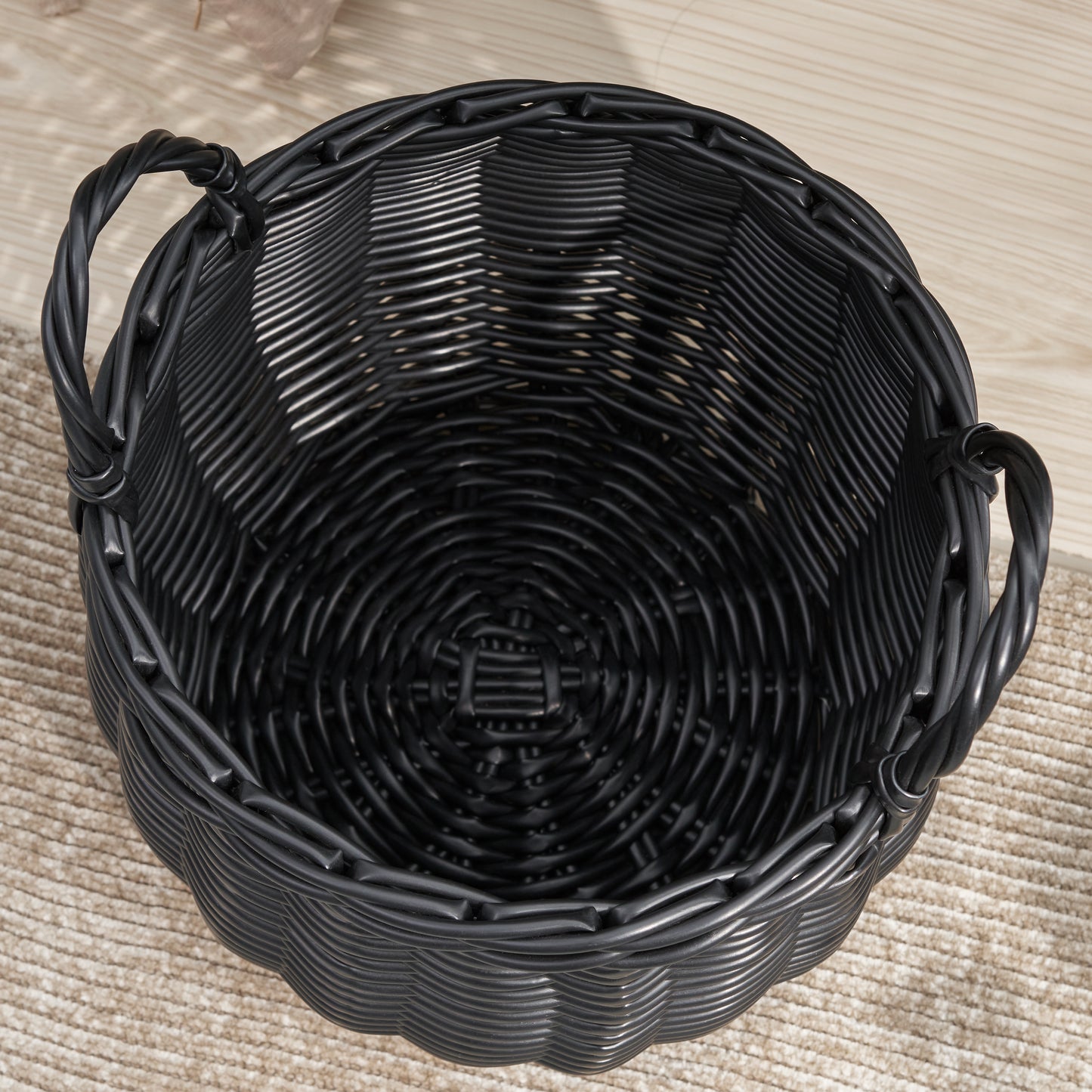 Black Woven Wicker Basket w/ Handles