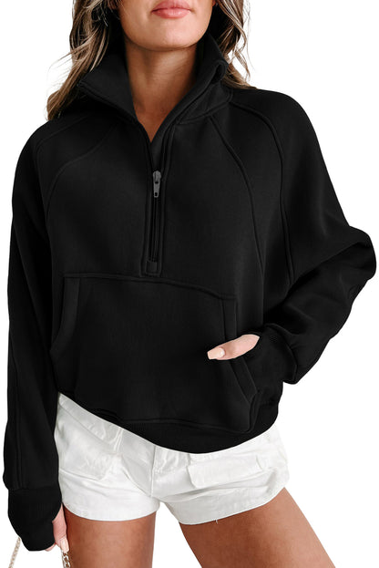 Zip Up Thumbhole Sleeve Sweatshirt