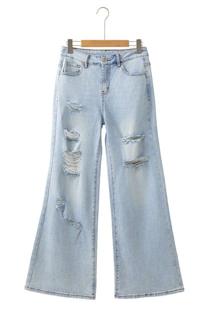 Beau Blue Light Wash Distressed High Waist Wide Leg Jeans