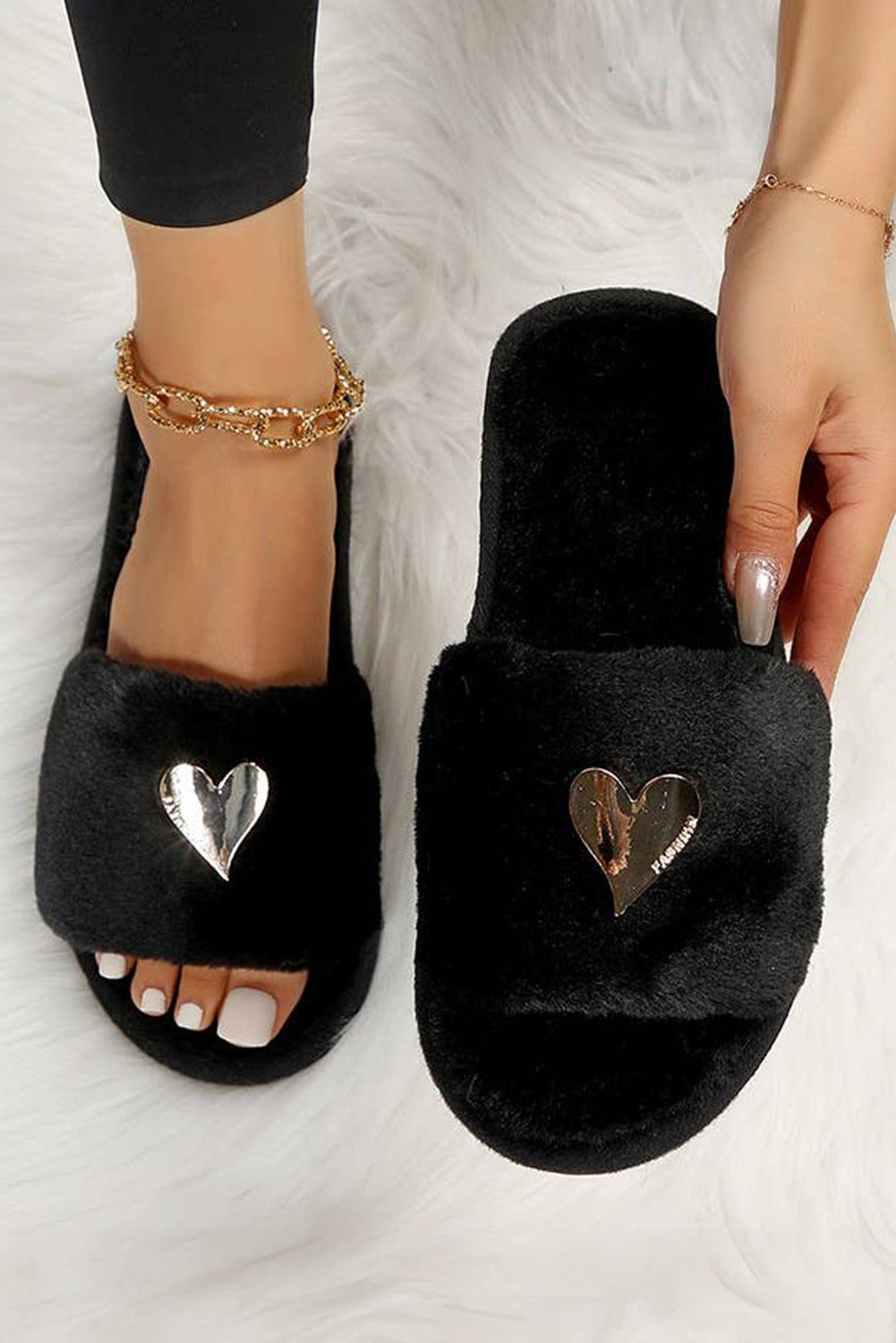 Heart Open Toe Plush Slippers